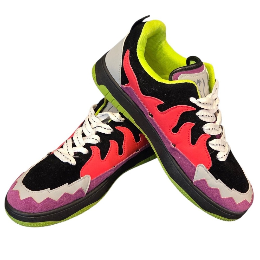 Mens Multi-Color Flame Suede Low Top Sneakers Neon Green Pink Purple Size 44